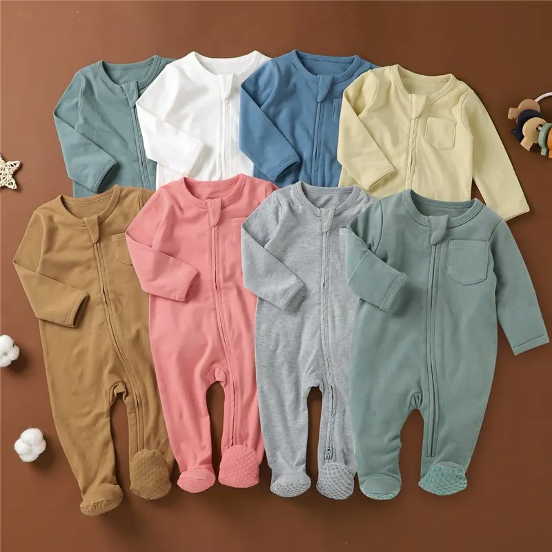 Zwei-wege-reißverschluss Langarm Baby Onesie Antislip 100% Organnic Baumwolle Baby-Kleinkind Footed Pyjamas