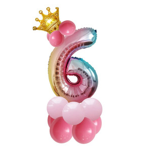 Rainbow Number Foil <b>Balloon</b> With Star And Colorful Base For Birthday Party <b>Decoration</b> - Product Image 3