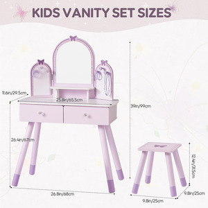 Ensemble de coiffeuse pour enfants violet <span class=keywords><strong>bureau</strong></span> de maquillage avec chaise miroir et tiroirs de rangement coiffeuse pour petite fille pour chambre d'enfants - Product Image 3