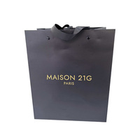 Sac cadeau en papier noir de luxe avec logo personnalisé, estampage à chaud doré, sac d'emballage pour boutique de bijoux avec poignée en ruban