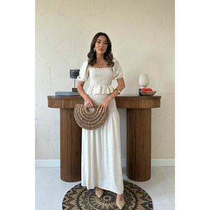 ชุดเซ็ตผ้าลินินสีเบจ Gipeli สำหรับผู้หญิง แขนสั้น สไตล์ Prairie Chic ระบายอากาศได้ดี ชุดเดรสสองชิ้น ขายส่ง - Product Image 5