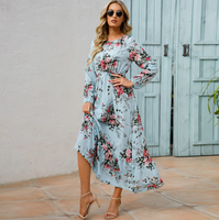 Robes longues pour femmes, style bohème décontracté, à manches longues, taille haute, en mousseline, à motifs floraux, pour le printemps et l'automne, idéales pour la plage