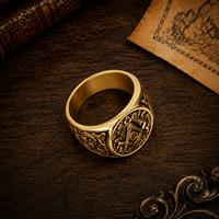 JLM Vintage Vergoldeter Titan-Stahlring Freimaurer-Ring Herren Punk Biker Freimaurer-Symbol Siegelring Schmuck Großhandel