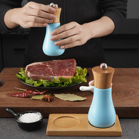 Nouvel ensemble de moulins à sel et à poivre en bois écologiques et durables, bleus, pour cuisine, avec réglage de la grosseur, noyau en céramique, portables et faciles à utiliser