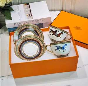 Venta al por mayor de estilo europeo de lujo de oro de cerámica juego de té de China hueso China taza de café con el caballo de un solo paquete - Product Image 5