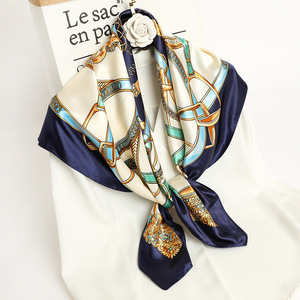 Foulards en soie pour <span class=keywords><strong>cheveux</strong></span>, écharpe en satin 90*90cm, imprimé printemps, grand carré, marque de luxe, foulards pour femmes, hijab, bandeau - Product Image 5