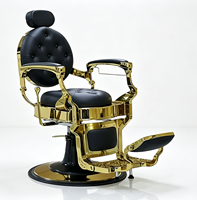 Fauteuil de Barbier Hydraulique Vintage Doré Haut de Gamme avec Repose-Pieds Réglable, Mobilier de Salon pour Hommes, Barbier
