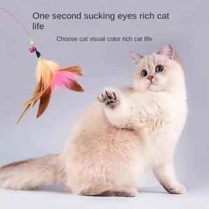 Milieuvriendelijke Plastic Kattenspeelgoedstick Met Staaldraad En Natuurlijk Veren Bel-Interactief Trainingsspeelgoed - Product Image 2