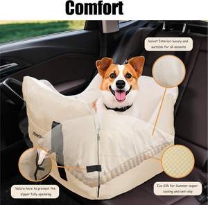 लक्जरी पोर्टेबल कुत्ते बूस्टर सीट फोल्डेबल छोटे पालतू यात्रा वाहक बिस्तर वाटरप्रूफ सुरक्षा स्ट्रैप आरामदायक मोटी फोम बिल्लियों - Product Image 4