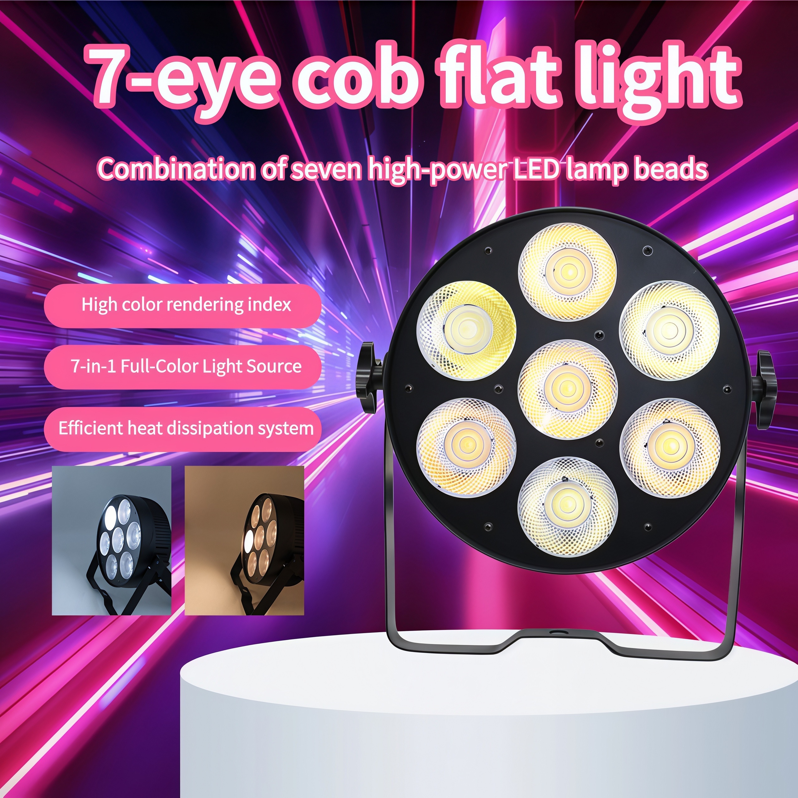 Multi-Control 7-Eye COB Flat Stage Par Light High Brightness RGBW Aluminum for DJ Disco Party Decoration