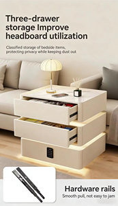 Smart Floating Nightstand with Sintered Stone Top & Password Lock, 3 Drawer Cream Style <b>Bedside</b> <b>Table</b> for Bedroom - Product Image 5