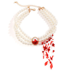 Collar de aleación de Zinc con cuentas Transfronterizas Europeas americanas para mujer, Collar de perlas de imitación de Halloween, gotas de sangre de viento góticas Retro - Product Image 5