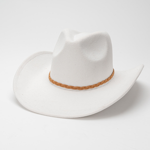 Chapeau de cowboy en feutre blanc de style bohème, à large bord lâche, unisexe, avec sangle en cuir, décontracté, quotidien, quatre saisons, toutes occasions, tendance - Product Image 1