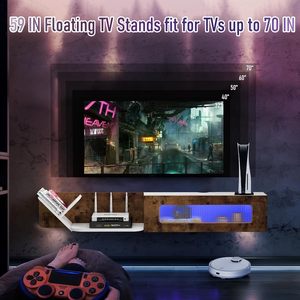 Moderno rustico flottante <span class=keywords><strong>TV</strong></span> Stand luci <span class=keywords><strong>LED</strong></span> <span class=keywords><strong>pannello</strong></span> di legno <span class=keywords><strong>con</strong></span> vetro <span class=keywords><strong>porta</strong></span> di stoccaggio per <span class=keywords><strong>TV</strong></span> proiettore per soggiorno - Product Image 4