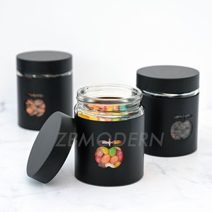 Đen Thép Không Gỉ Canister Set Cho Nhà Bếp Truy Cập Với Cửa Sổ Kính Kín Nắp Thực Phẩm Lưu Trữ <span class=keywords><strong>Container</strong></span> Với Nắp Đậy Kín - Product Image 3