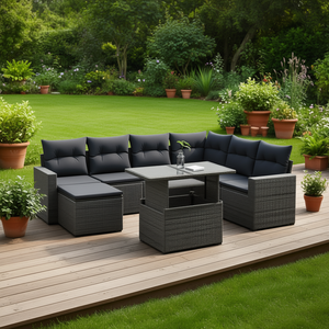 Dark Gray Pe Rattan Garden <b>Sofa</b> <b>Set</b> 6 Seater Outdoor Furniture Contemporary Weather Resistant Patio <b>Set</b> - Product Image 2