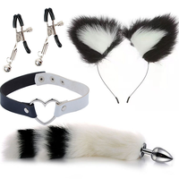 Magnifique ensemble de bondage BDSM pour adultes, comprenant 4 bandeaux oreilles de chat, une queue de renard et un plug anal, jouets sexuels pour femmes et couples.