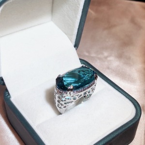 Blue Oval Zircon <b>Statement</b> <b>Ring</b> Claw Set Brass Finger Jewelry for Women Anniversary Party Gift - Product Image 3