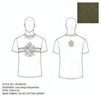 T-shirt décontracté en coton vert olive pour homme, style preppy, avec logo brodé et détails rayés, OEM ODM