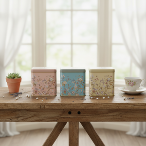 Juego de almacenamiento rectangular de metal-80x120mm (Juego de 3) Diseño floral Pastel Blue Botanica Design - Product Image 3