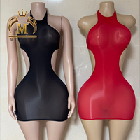 New Trendy Manufacturer Lady Dress Fashion Shiny Mesh See Through Mini Dress Sexy Club Hollow Out Dresses Women Lady Elegant