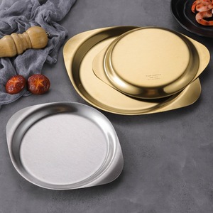 Korean Style Double Handle Flat Bottom Plate 304 Stainless Steel For Food Serving Dessert Barbecue Tray - Product Image 3