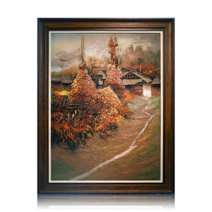 Decorazione Artistica da Parete in Stile Rustico Fatta a Mano Pittura Materica a Effetto Sabbia su Tela con Cornice Ornamento per la Casa Opera d'Arte Artigianale con Paesaggio Vegetale - Product Image 1