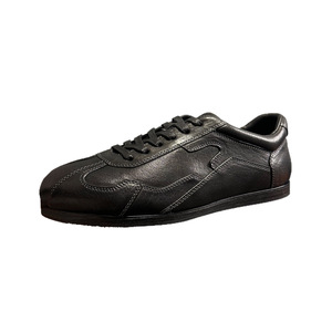 Chaussures décontractées pour hommes en cuir véritable noir à bout rond, lacées, respirantes, avec semelle extérieure en caoutchouc, pour toutes les saisons - Product Image 5