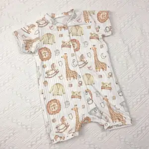 Macacão de verão de algodão para bebês recém-nascidos, manga curta personalizada de algodão, peça única, de bebê de bambu