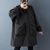 Nouvelle Collection Automne 2026 – Manteau Coréen Chic et Décontracté pour Femme, Taille Unique, Coupe Ample, Mi-long, à Capuche, avec Grandes Poches Plaquées et Fermeture Éclair