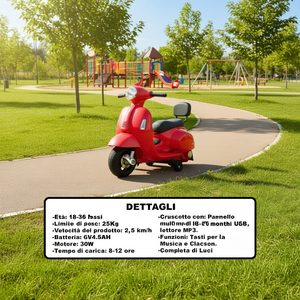 Mini Vespa Gts Rossa 52 Cm Scooter Eléctrico Para Niños De 18-36 Meses Con Música Y Luces - Product Image 3