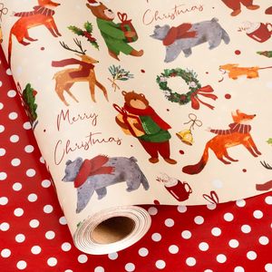 Christmas <b>Wrapping</b> <b>Paper</b> Bear Fox Design 17 In X 32.8 Ft Reversible Gift Wrap Holiday Craft Use - Product Image 1
