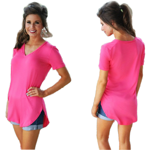 Camiseta Personalizable con Cuello en V para Mujer, Manga Corta Holgada, Colores Personalizados, Talla Grande, Top Informal de Verano, Tejido de Punto, Spandex/Algodón - Product Image 1