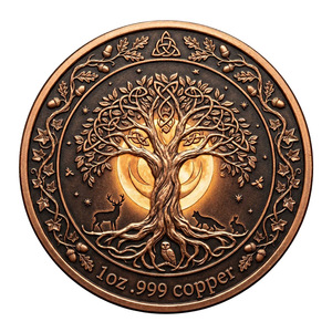 Moneta Commemorativa Bifacciale in Rame Rosso Placcato con Dea Elfo della Foresta e Albero della Vita, Oggetto da Collezione Celtico della Natura - Product Image 3
