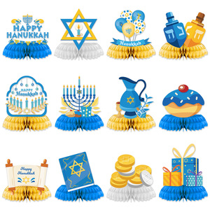 DAMAI 12 Piezas de Decoraciones de Panal de Abeja para el Festival Temático de Hanukkah Judío, Decoración de Mesa de Panal de Abeja para Feliz Hanukkah - Product Image 6