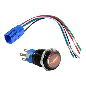 12V 19mm Momentary LED Marine Car Horn Black Push Button Light Switch w Wire Socket