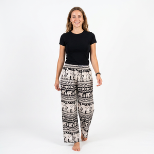 Women Floral Print Harem Pants Unisex <b>Elastic</b> Waist Mid Rise Vintage Breathable Quick Dry 100% Cotton Summer Comfy Beach Wear - Product Image 1