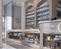 Étagères de pharmacie en bois personnalisables avec luminaires à LED pour les magasins médicaux et les pharmacies