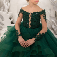 Robe Longue de Soirée Maxi Boutique pour Enfants, Robe de Fête Vintage en Tulle Vert pour Filles, Robes de Mariage pour Tout-Petits