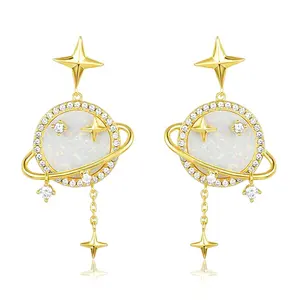 Gemnel high quality jewelry 18k gold plated opals dynamic planet star drop earrings