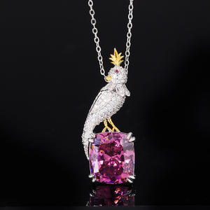 RZ New Vintage Magpie <strong>Bird</strong> Brooch Necklace Set Copper <strong>Gold</strong>-Plated Pink Crystal Zircon Made Anniversaries - Product Image 5