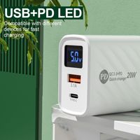 Chargeur intelligent 20W QC3.0 USB+Type-C 5V/2.4A/5V/3A, chargeur de voyage universel avec affichage numérique EU/US/UK pour téléphone portable