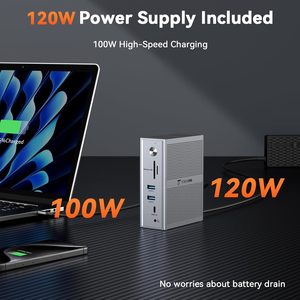 Base de Conexión USB-C para Laptop, 3x4K <span class=keywords><strong>DisplayLink</strong></span>, <span class=keywords><strong>Adaptador</strong></span> de Corriente de 120W para MacBook M1/M5/Windows, 14 Puertos para 2.0, Aluminio - Product Image 5