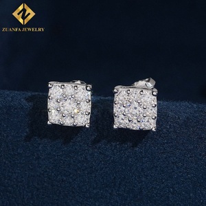 Boucles d'oreilles clous carrées en moissanite scintillante, à prix de gros, avec fermoir à vis, bijoux unisexes hip-hop streetwear - Product Image 3