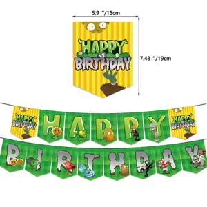 New Plants Vs. Zombies PVZ Themed Birthday Party Decorations Balloon Flag Cartoon Set