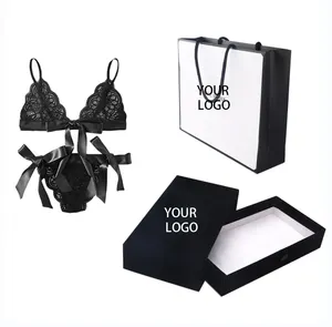 2024 nova chegada de luxo preto moda sutiã calcinha caixa de embalagem para lingerie preto conjunto biquíni roupa interior shapewear caixa de presente