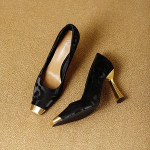 Escarpins à talons hauts style européen et américain, collection Printemps-Automne 2026, à bout carré métallisé, imprimé léopard, talons aiguilles, bout ouvert, pour femme - Product Image 6