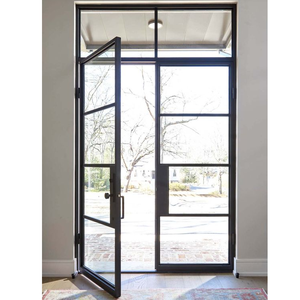 Diseño de puerta doble de vidrio arqueado para el hogar, puerta frontal de lujo, exterior, de hierro, funciona en color negro - Product Image 3