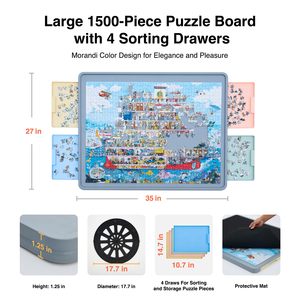 Plateau de <span class=keywords><strong>puzzle</strong></span> rotatif avec tiroirs et couvercle, <span class=keywords><strong>table</strong></span> de <span class=keywords><strong>puzzle</strong></span> tournante pour adultes, Lazy Susan améliorée, plastique ABS léger - Product Image 2