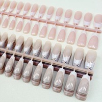 Nouvel Arrivage 24 Pièces Faux Ongles Brillants à Coller Couverture Complète en Acrylique avec Adhésifs Mini Lime Ongles Professionnels à Coller